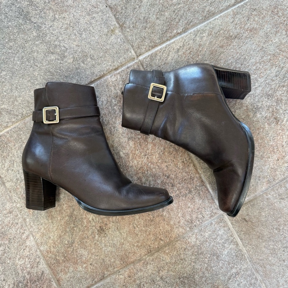 Karen Scott Brown Leather Square Toe Ankle Boots With Buckle Size 6 1/2